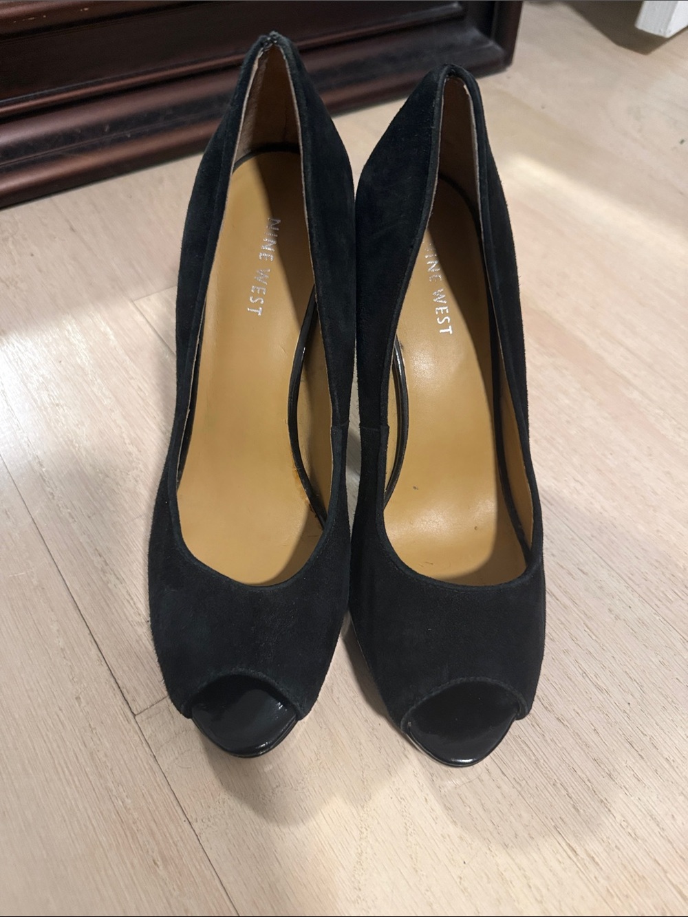 Nine West Black Suede Open-Toe Pumps